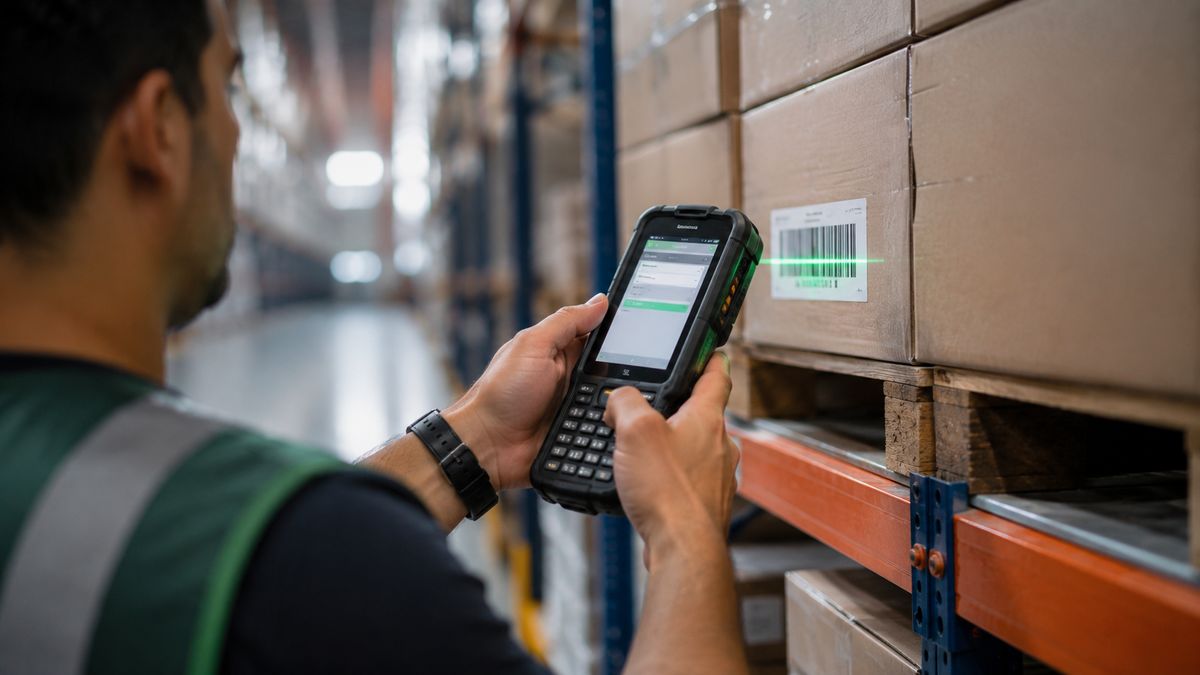 Coletor rugged sendo usado por operador no armazém